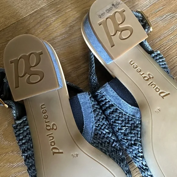 Paul Green Helena Woven Leather Slingback Sandal Indigo Block Heel 7 / 4.5 UK - Picture 14 of 15